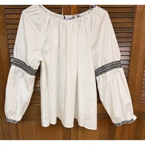 Elizabeth & James Smocked Sleeve Peasant Blouse Off Shoulder Boho Chic OX